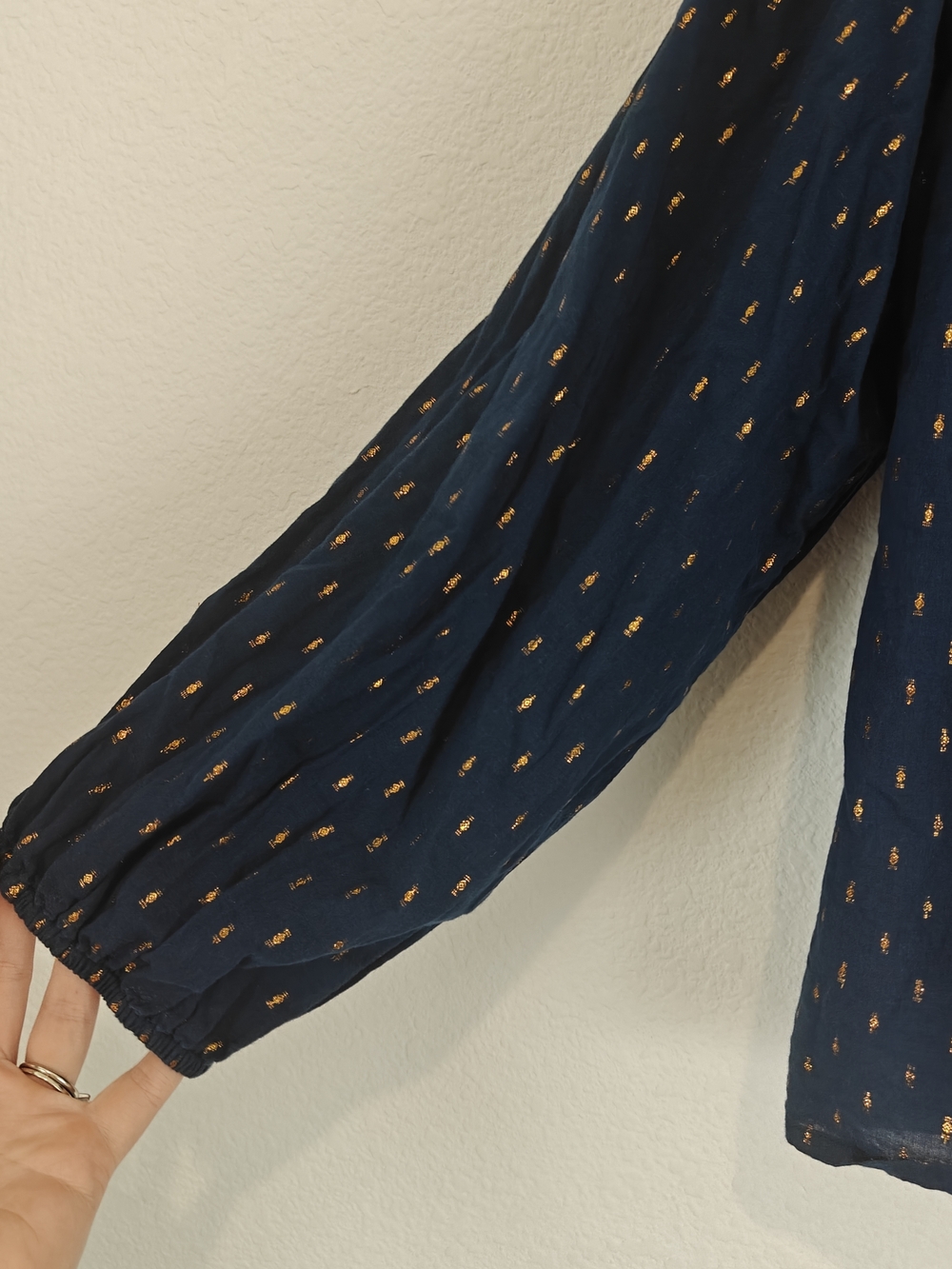 Emerson Fry Emmaline Blouse Maritime Gold Dot Lurex Cotton Tie Neck Top Boho XS - Picture 8 of 16